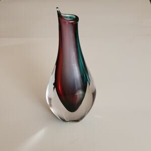 Vintage Artcristal Bohemiam Glass Design Crystal Vase Aqua Ruby 8.5" tall